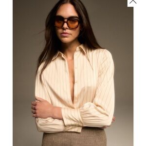 NWT French Connection cream white Satin Pinstripe Shirt